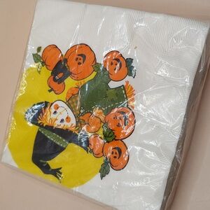 Vintage Pack Of Hallmark Halloween Napkins with Orange Pumpkins And Scarecrow